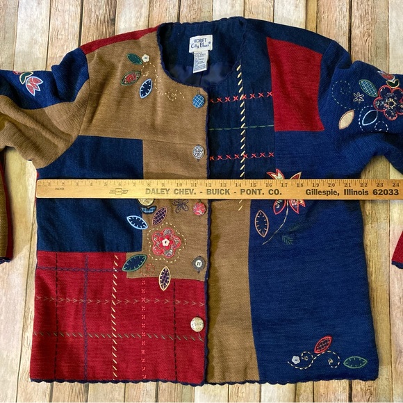 Vintage Koret City Blues L Lined Collarless Women’s Jacket Patchwork Cardigan - Picture 4 of 8